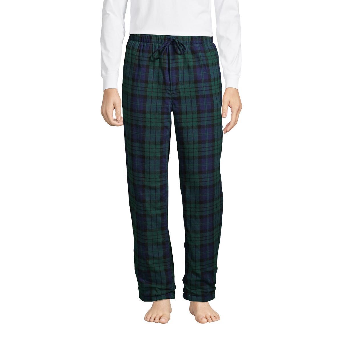 Big & Tall Lands End Plaid Sherpa-Lined Flannel Pajama Sleep Pants, Mens Dark Red Product Image