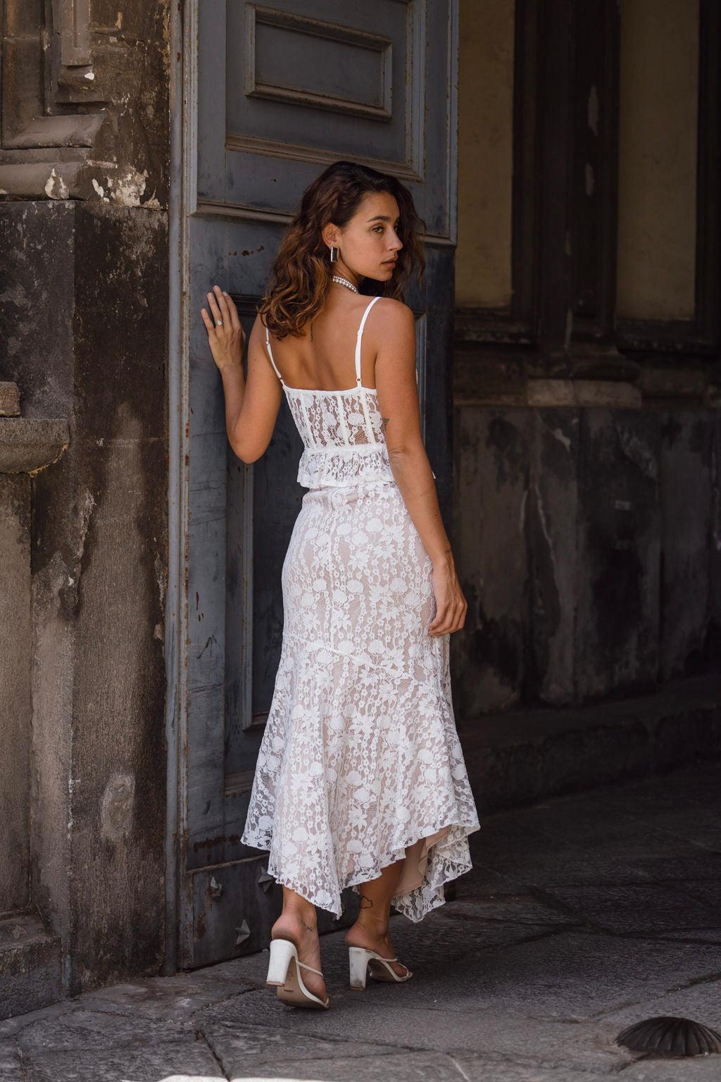 Rosemary White Lace Maxi Skirt Product Image