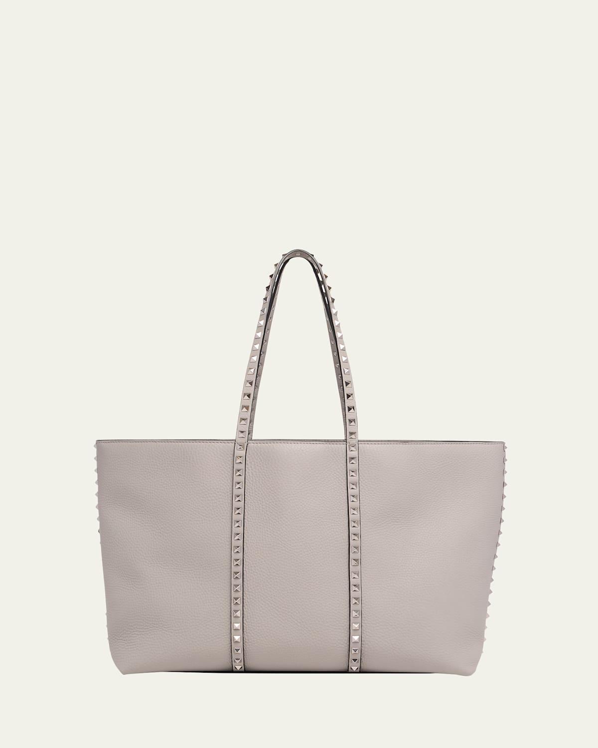 VALENTINO GARAVANI Rockstuds Leather Tote Bag In Grey Product Image