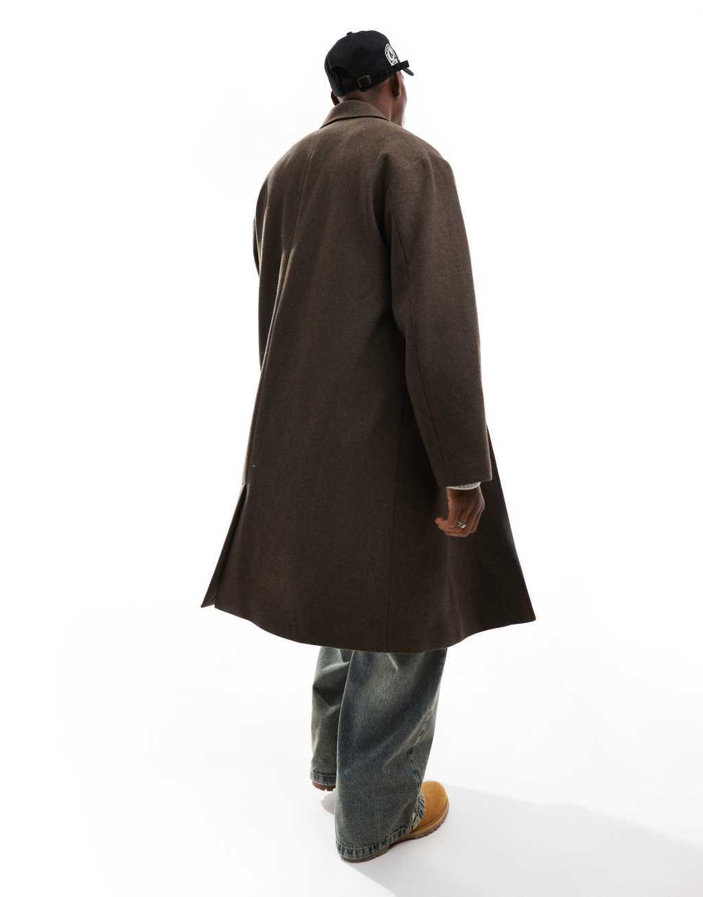 Weekday Pavo wool blend long coat in brown melange Product Image