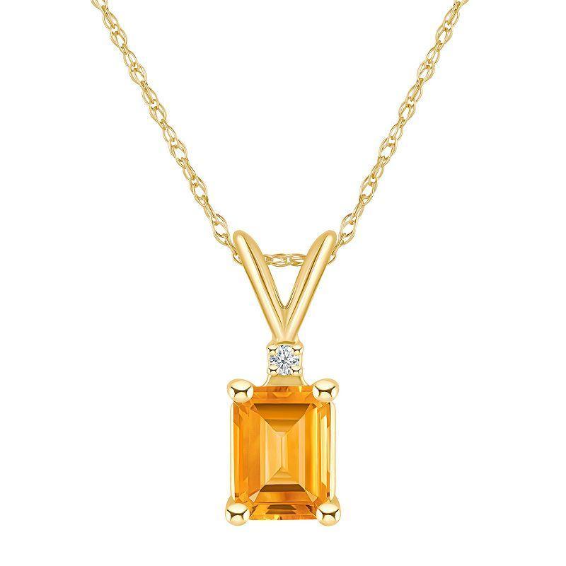 Belk & Co 14K Gold 7X5 Emerald Cut Citrine Diamond Accent Pendant Product Image