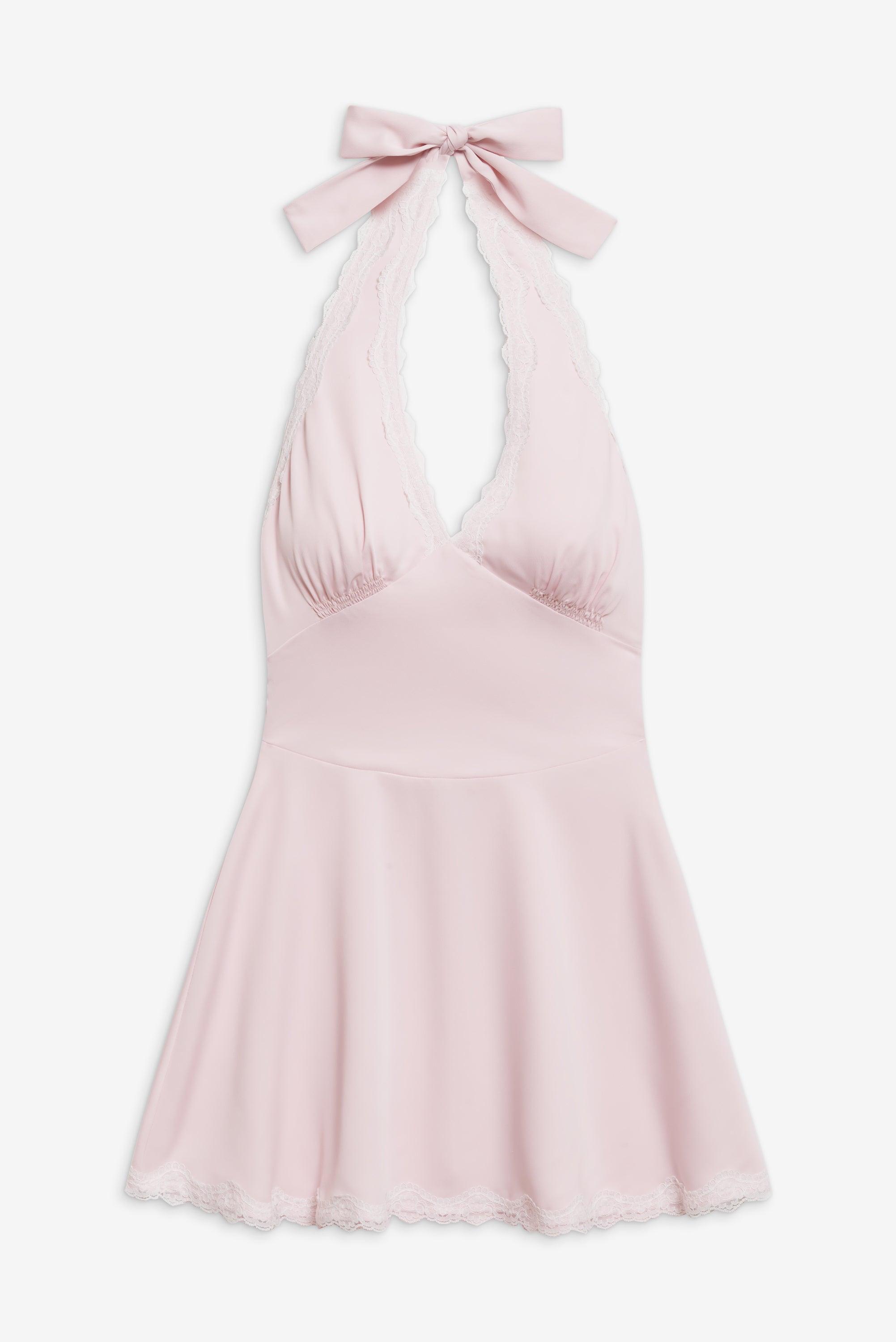 Audrey Satin Mini Dress - Pink Porcelain Product Image