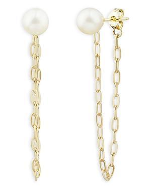 Bloomingdales Freshwater Pearl Paperclip Link Chain Drop Earrings in 14K Yellow Gold - 100% Exclusive Product Image