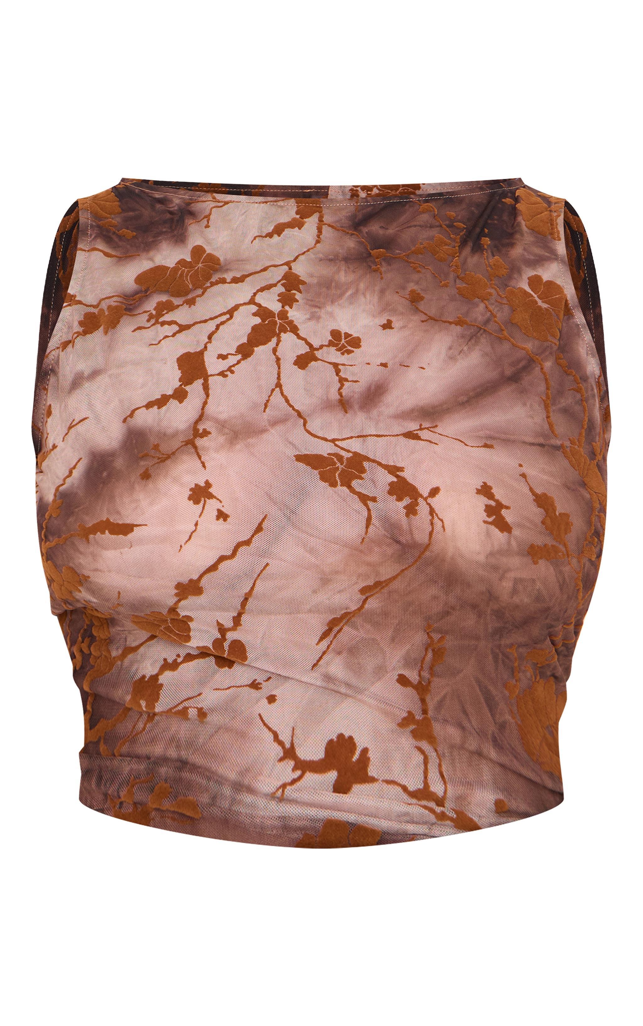 Plus Brown Devore Sleeveless Top Product Image