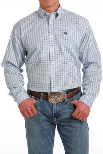 SALE Cinch® Men's L/S White/Light Blue/Red Plaid Button Shirt Product Image