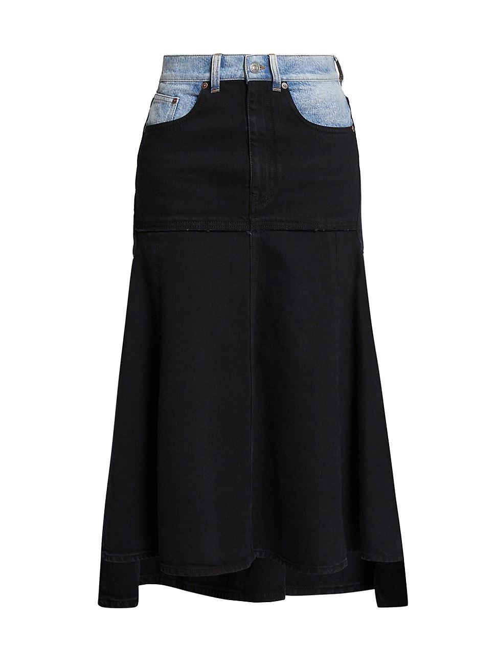 Womens Contrast Denim Midi-Skirt Product Image