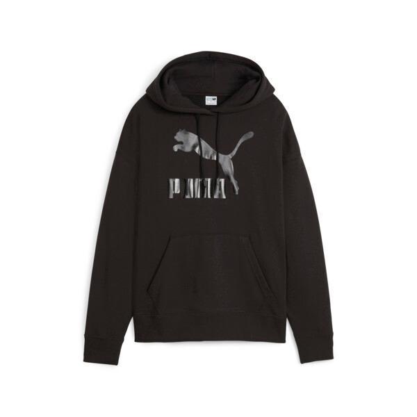 PUMA CLASSICS Shiny Logo Women's Hoodie Product Image