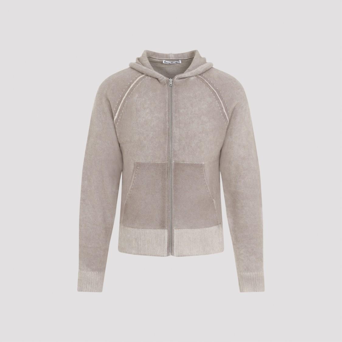 Beige Wool Full Zip Cardigan In Neutrals Product Image