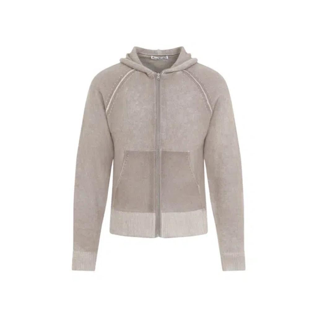 Beige Wool Full Zip Cardigan In Neutrals Product Image