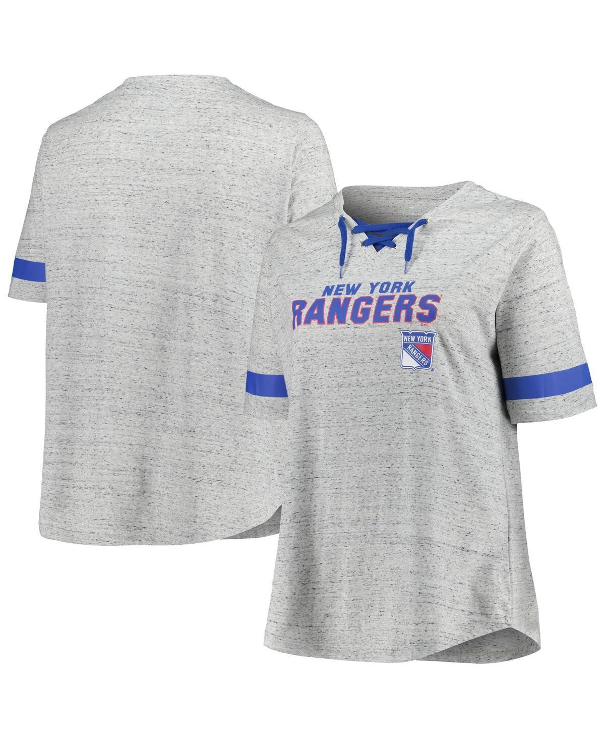 Womens Fanatics Branded Heather Gray New York Rangers Plus Size Lace-Up T-Shirt Product Image