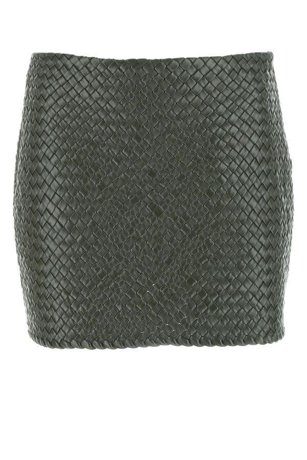 Green Intrecciato Raffia Mini Skirt For Women In Dark Green Product Image