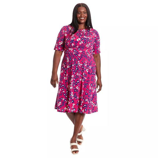 Plus Size London Times Elbow Sleeve Midi Dress, Womens Rose Ivory Product Image