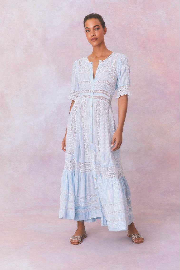 Minka Stripe Hand Dye Lace Maxi Dress Product Image