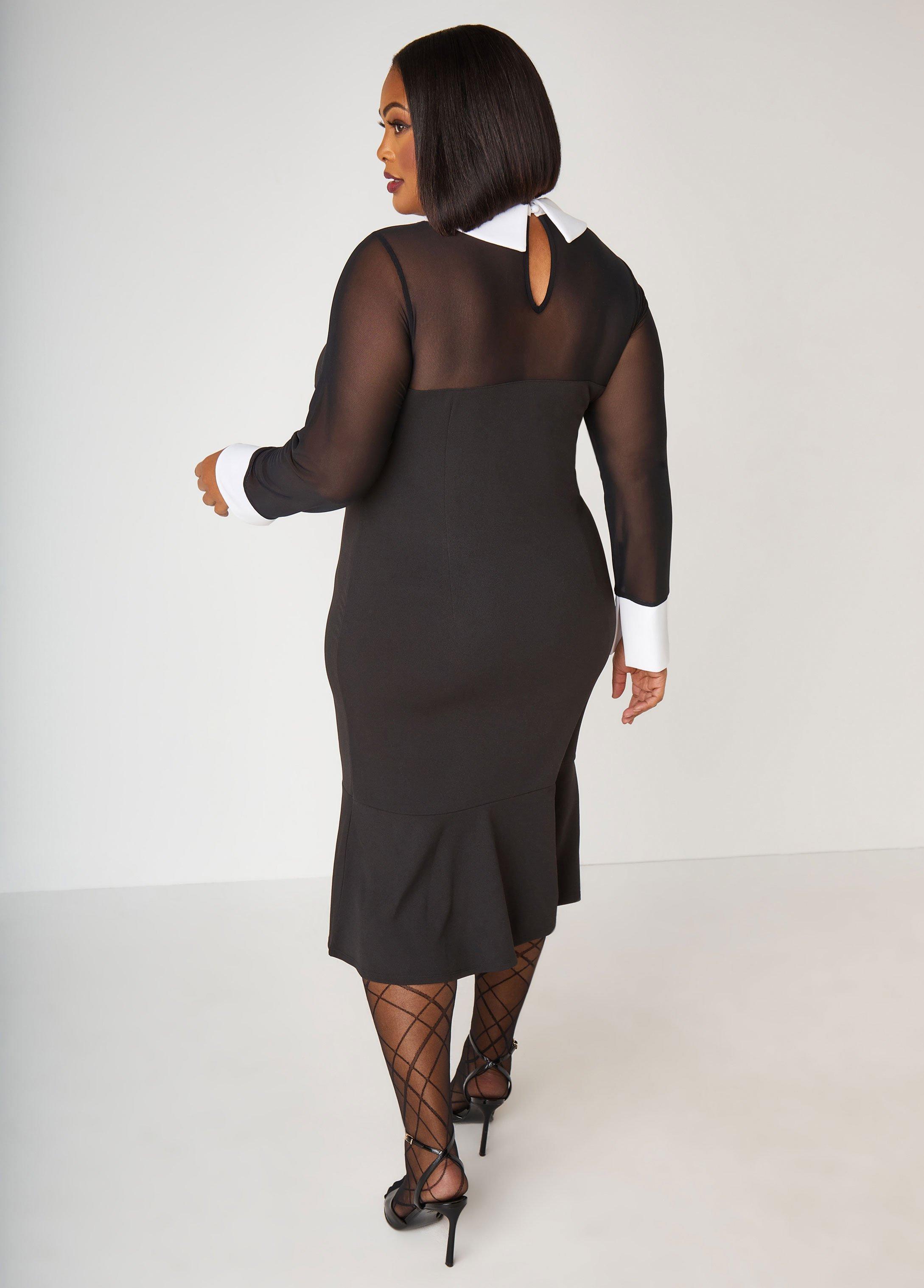 Plus Size Mesh Paneled Midi Bodycon Dress Ashley Stewart Product Image