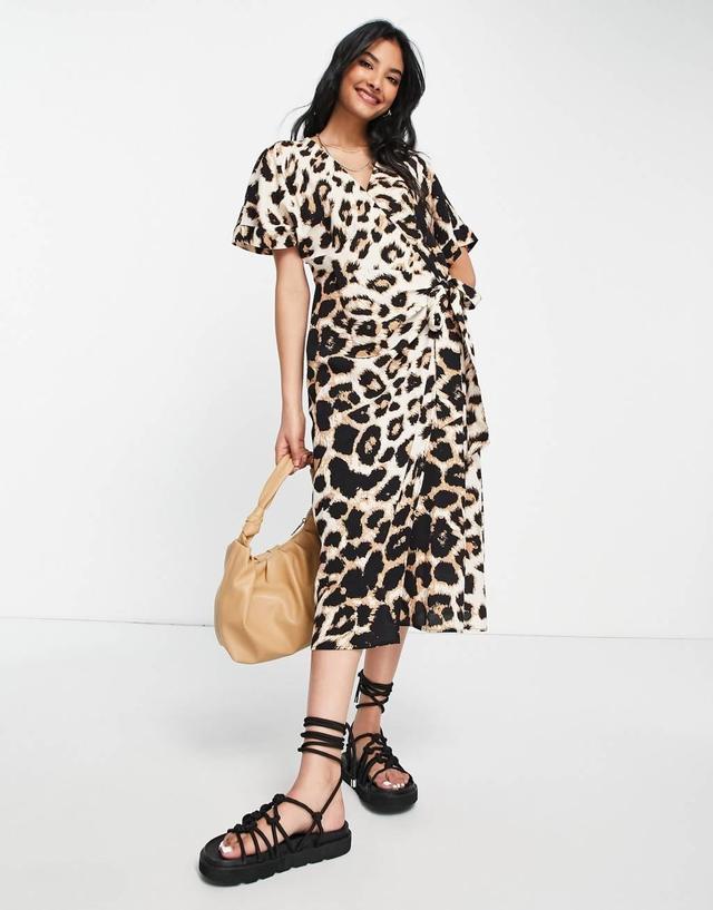 Vero Moda Aware wrap midi dress in leopard print Product Image