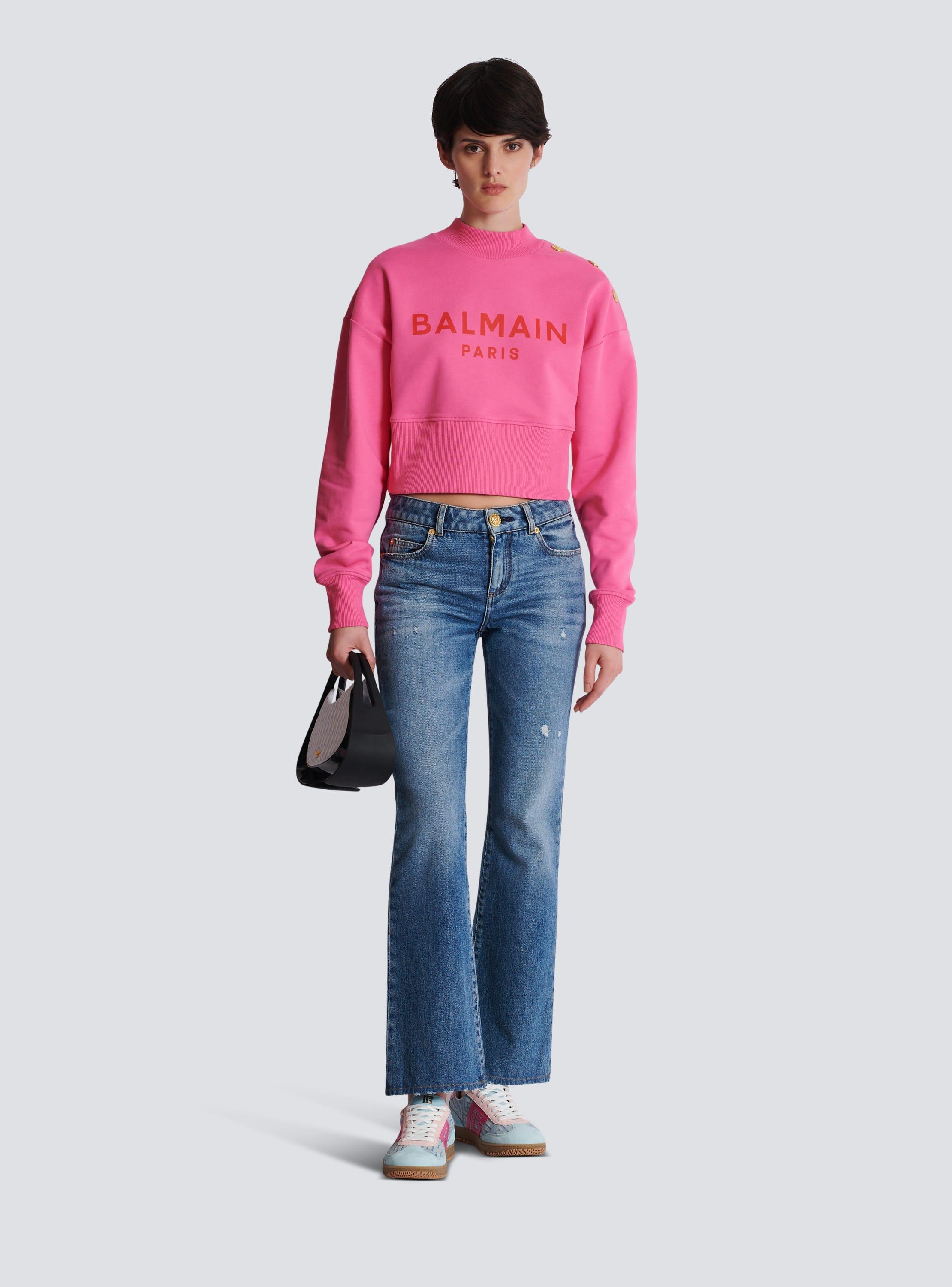 Cropped sweatshirt with Balmain Paris print Product Image