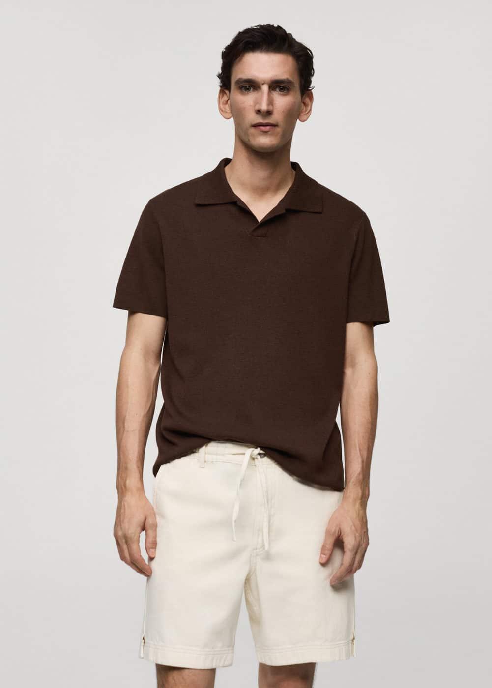 MANGO MAN - Textured cotton polo shirt coffeeMen Product Image