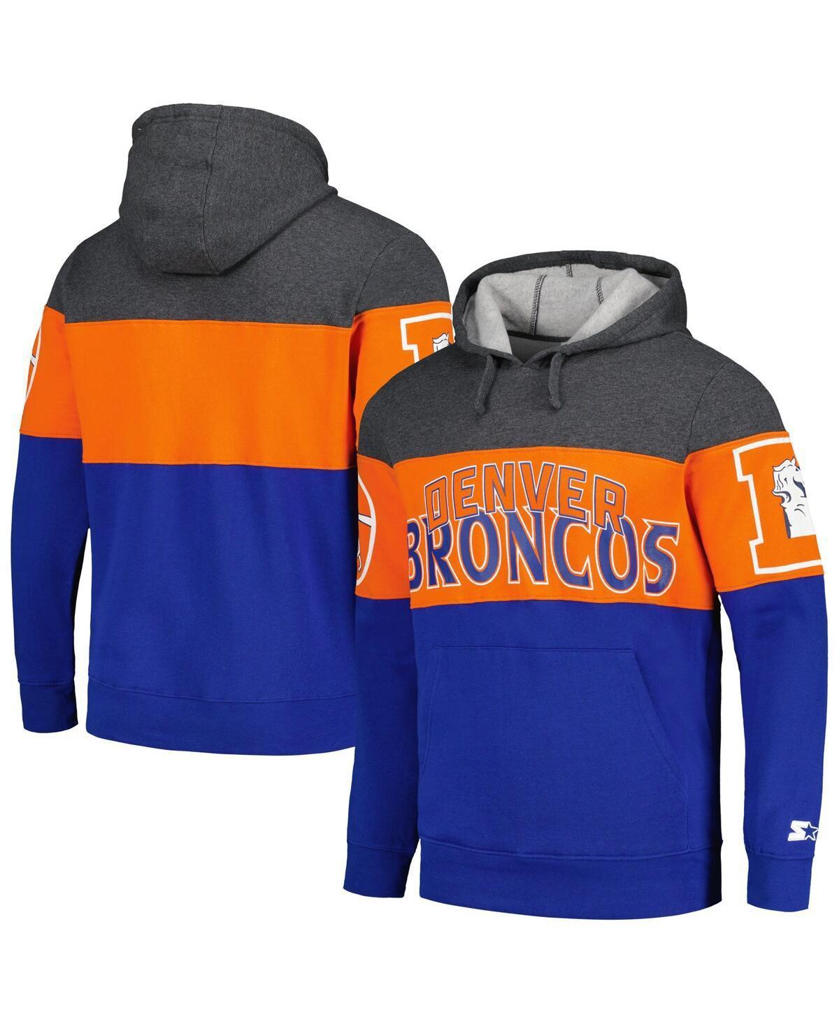 Mens Starter Royal/Heather Charcoal Denver Broncos Extreme Pullover Hoodie Product Image