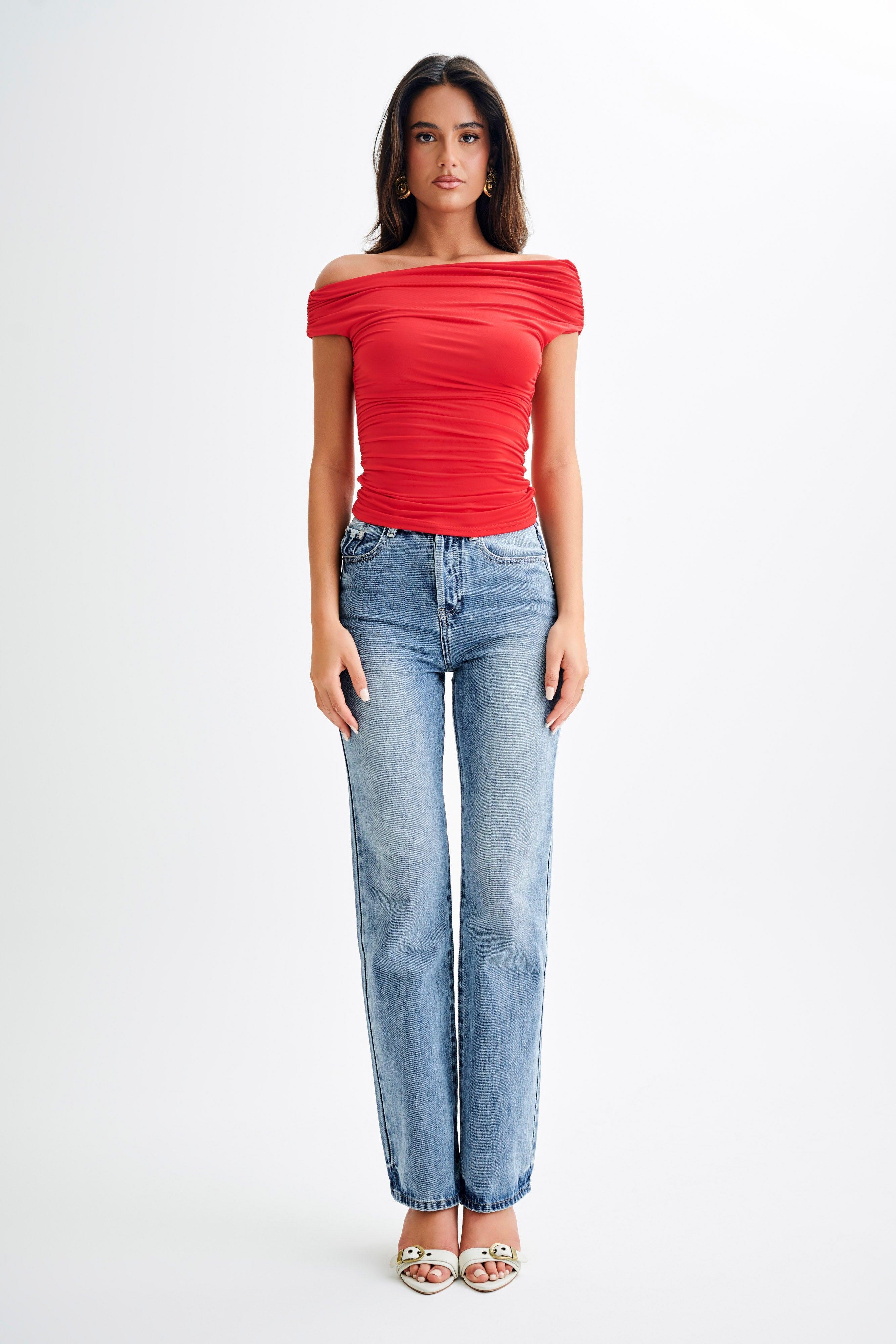 Alayna Slinky Ruched Top - Red Product Image