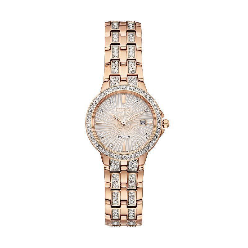 Citizen Womens Silhouette Crystal Three Hand Rose Gold Accented Stainless Steel Bracelet Watch Product Image