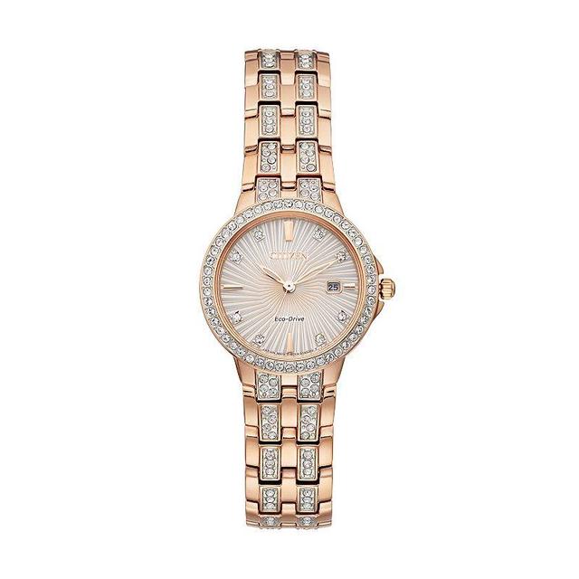 Citizen Womens Silhouette Crystal Three Hand Rose Gold Accented Stainless Steel Bracelet Watch Product Image