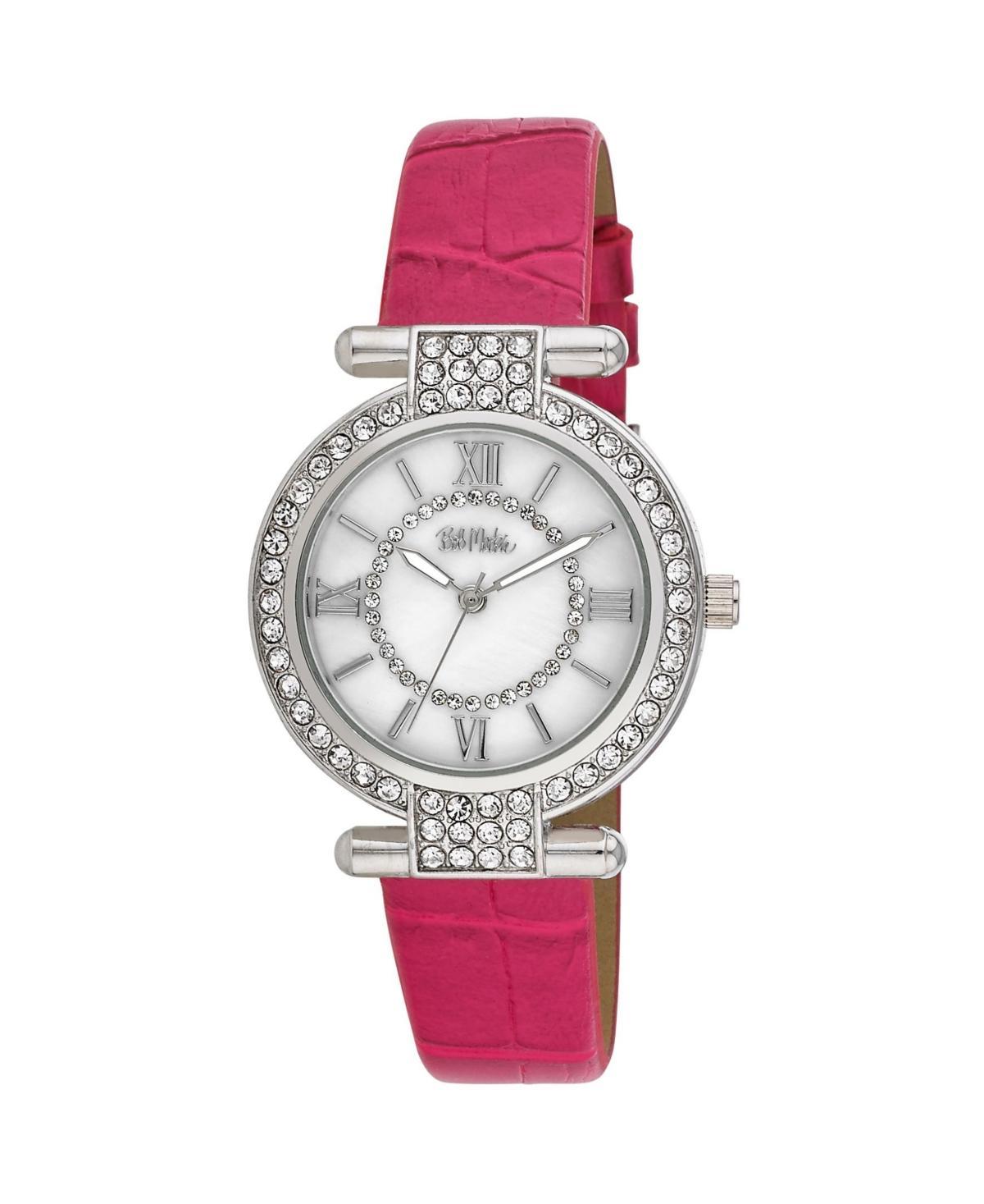 Bob Mackie Womens Pink Polyurethane Strap Stone Encrusted T-Bar Watch Product Image