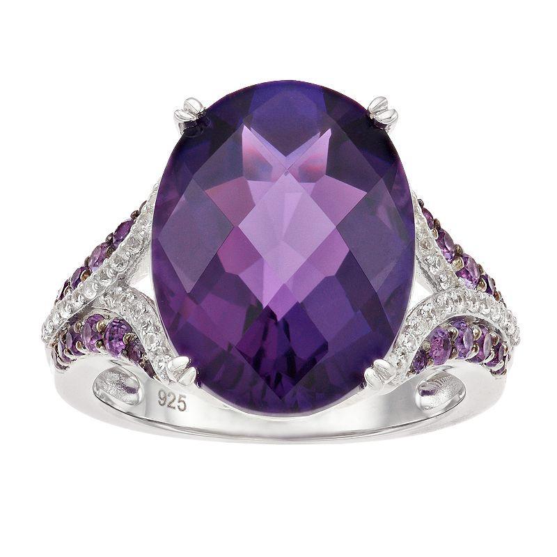 Sterling Silver Amethyst & Lab-Created White Sapphire Ring, Womens Silvertone Product Image