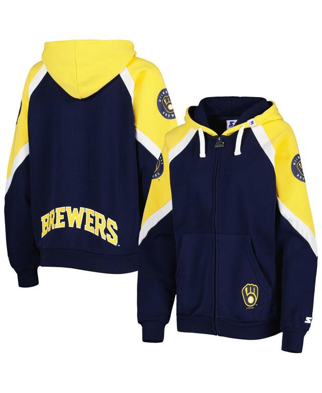 Womens Starter /Gold Milwaukee Brewers Hail Mary Full-Zip Hoodie Blue Product Image