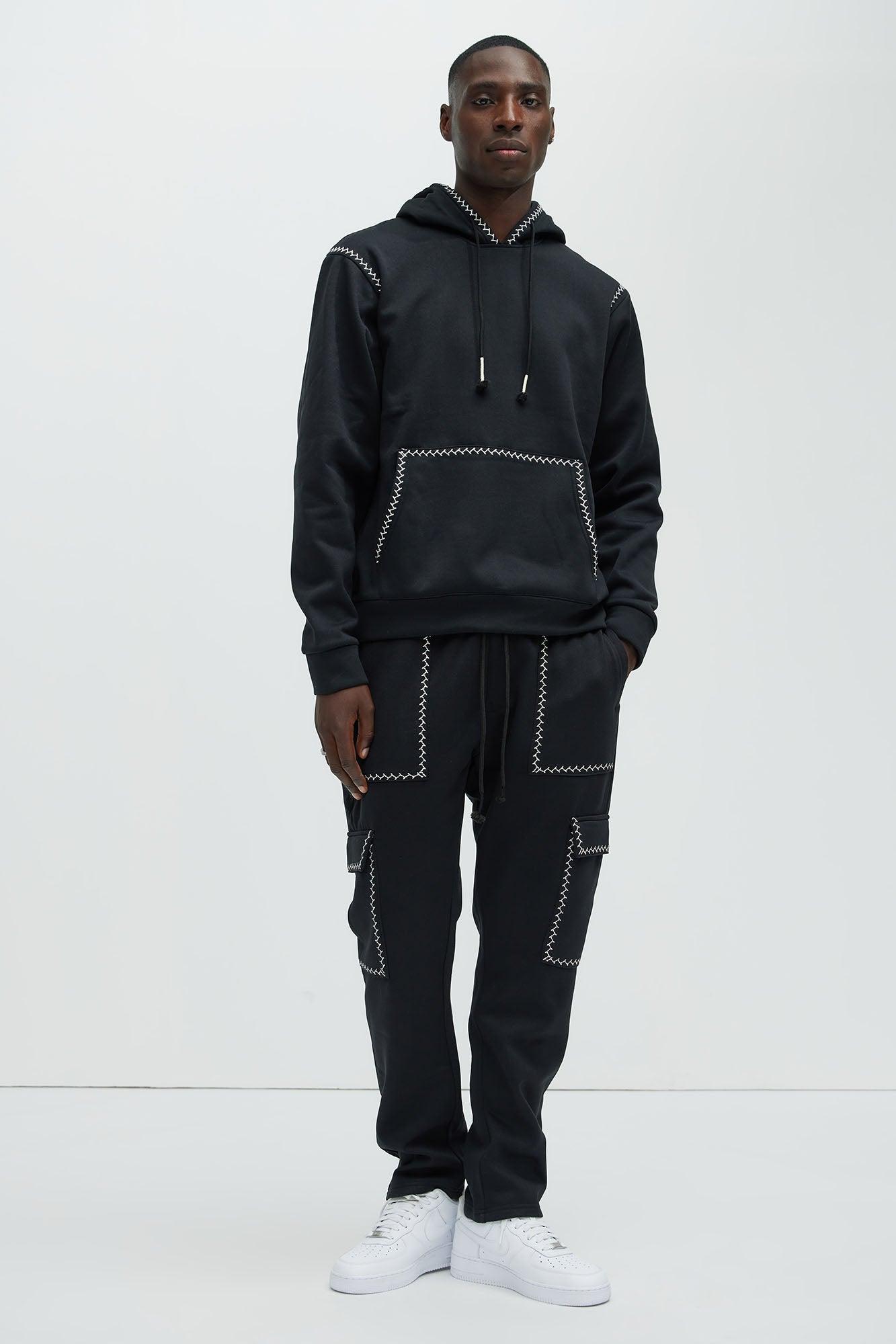 Casual Contrast Stitch Hoodie - Black Product Image