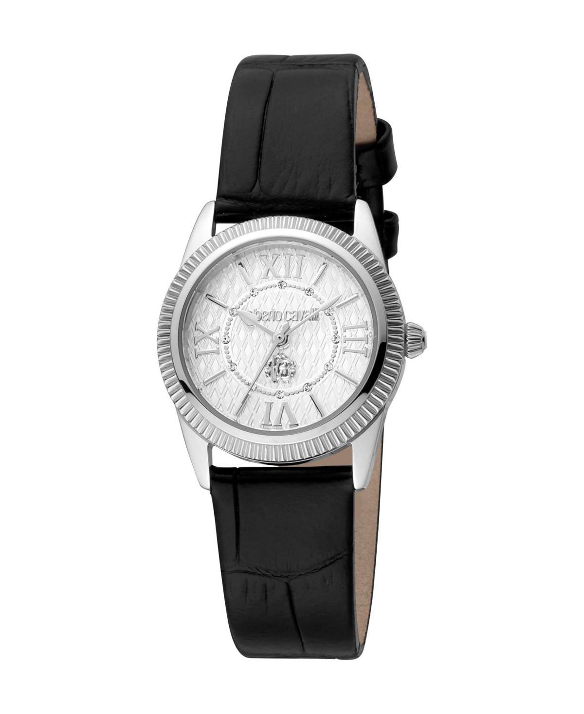 Roberto Cavalli Womens Quartz Black Leather Watch 28mm - Silver Product Image