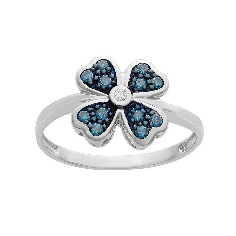 Jewelexcess 1/4 Carat T.W. Blue and White Diamond Sterling Silver Clover Ring, Womens Product Image