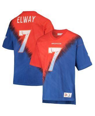 Mens Mitchell & Ness John Elway Orange Denver Broncos Retired Player Name and Number Diagonal Tie-Dye V-Neck T-shirt - Orange Product Image