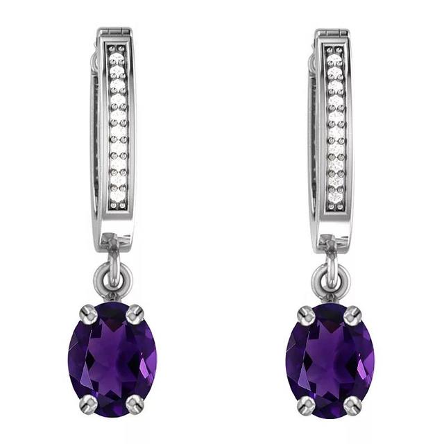 10k White Gold Amethyst & Diamond Accent Dangle Earrings, Womens, 10k Gold Product Image