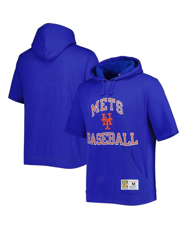 Mens Mitchell & Ness Royal New York Mets Cooperstown Collection Washed Fleece Pullover Short Sleeve Hoodie Product Image