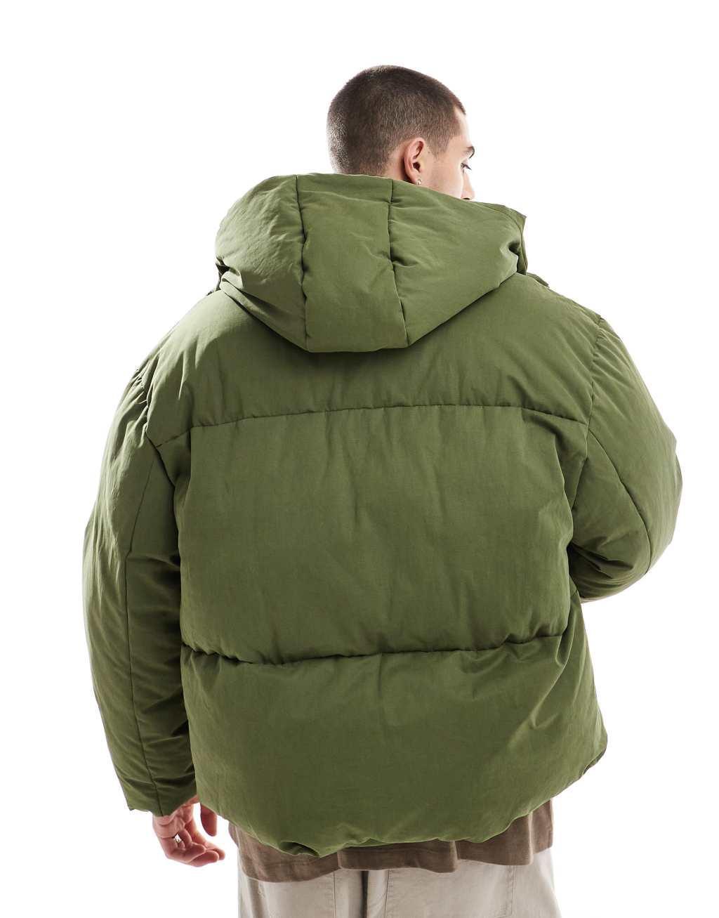 ASOS DESIGN oversized puffer jacket with seam detail in khaki Product Image