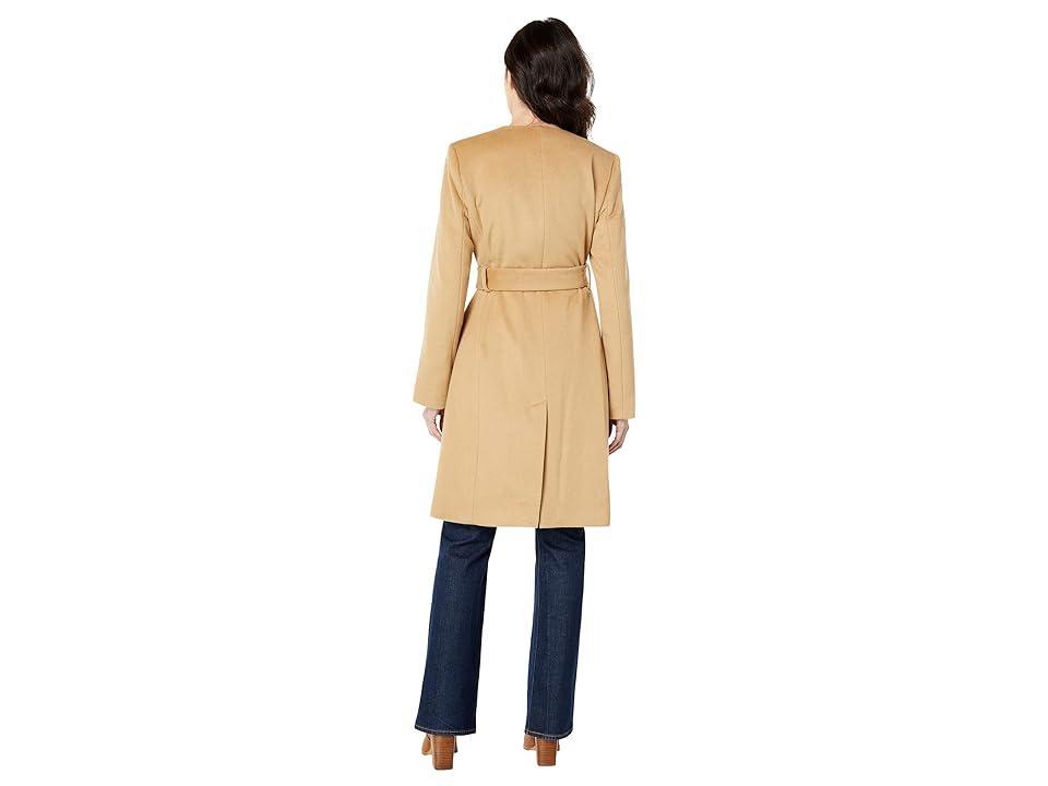 Lauren Ralph Lauren Wrap Coat with Faux Leather Detail (Camel) Women's Clothing Product Image