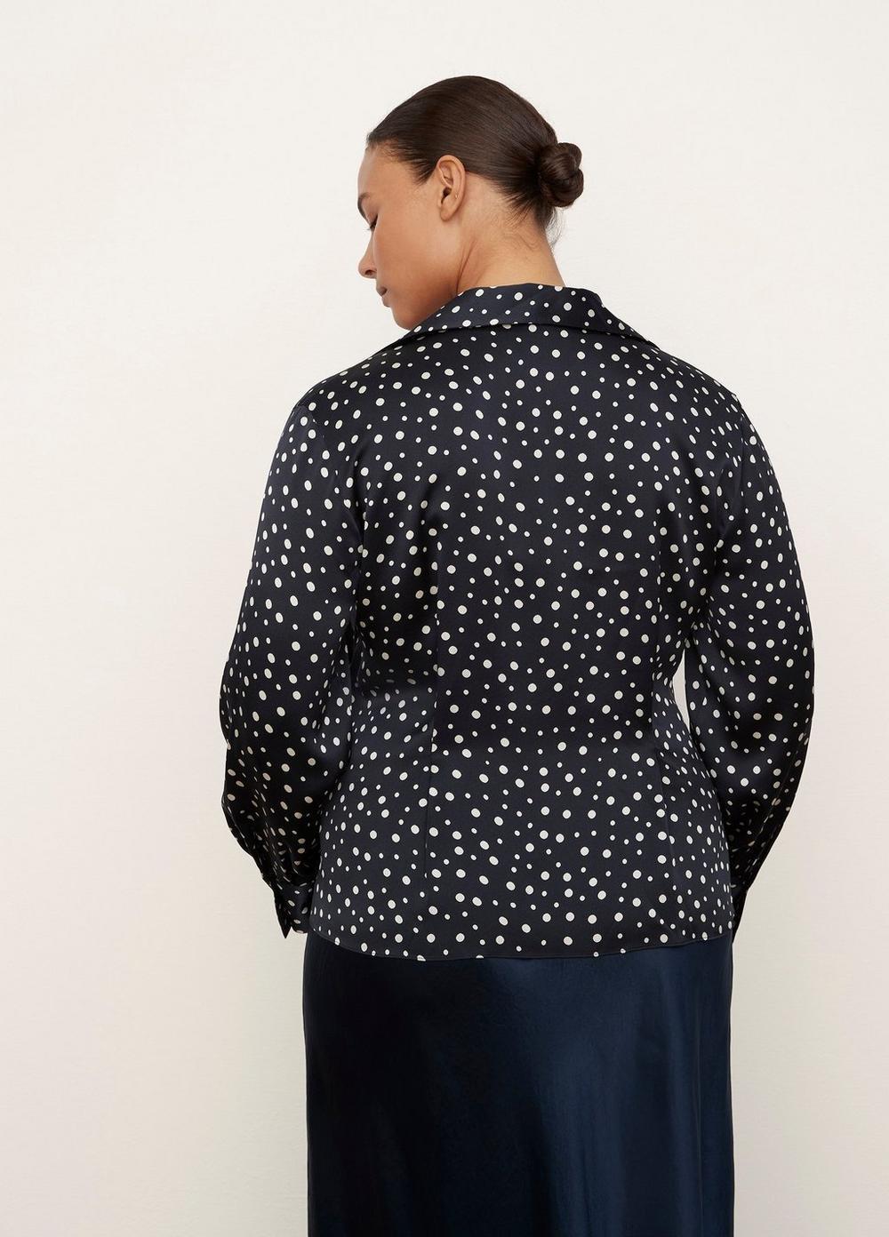 Silk Tossed Dot Fitted Collar Blouse Product Image