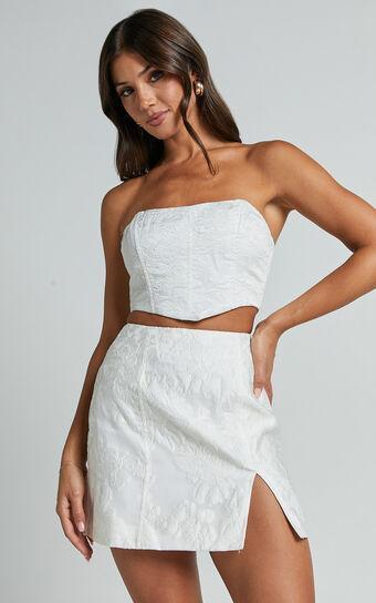 Brailey Top - Bustier Top in White Jacquard Product Image