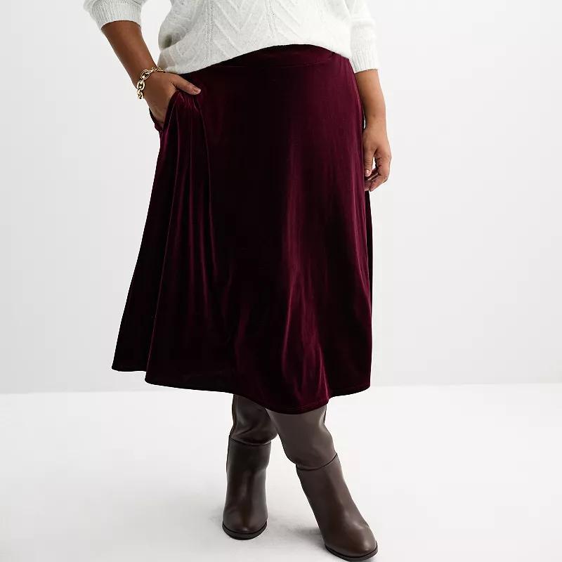 Plus Size Croft & Barrow Velvet Midi Skirt, Womens product image