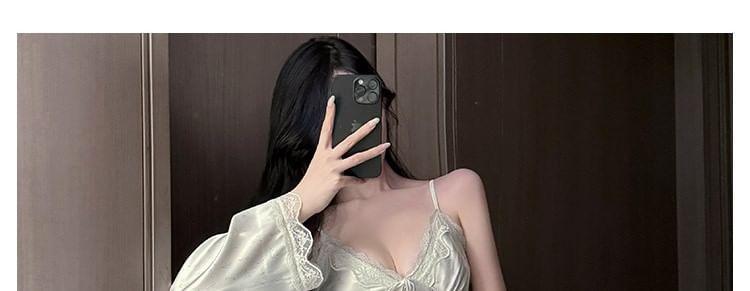 Floral Slit Lace Trim Slip Dress / Robe Product Image