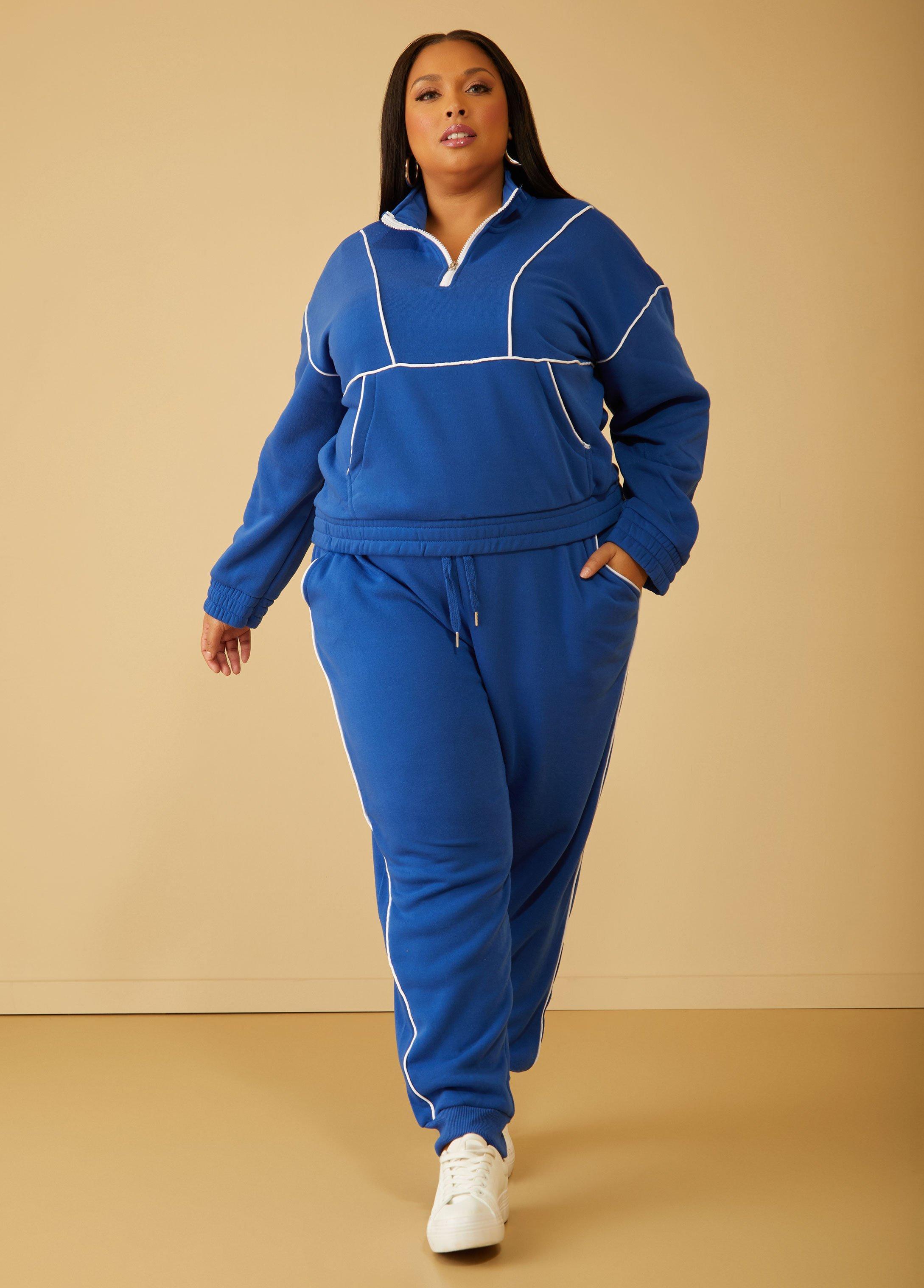 Plus Size Piped Fleece Pullover Ashley Stewart Product Image