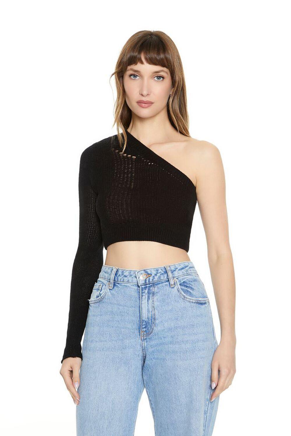 Sweater-Knit One-Shoulder Crop Top | Forever 21 Product Image