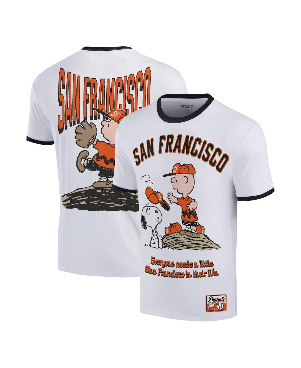 Ripple Junction Mens White Peanuts San Francisco Baseball Ringer T-Shirt Product Image