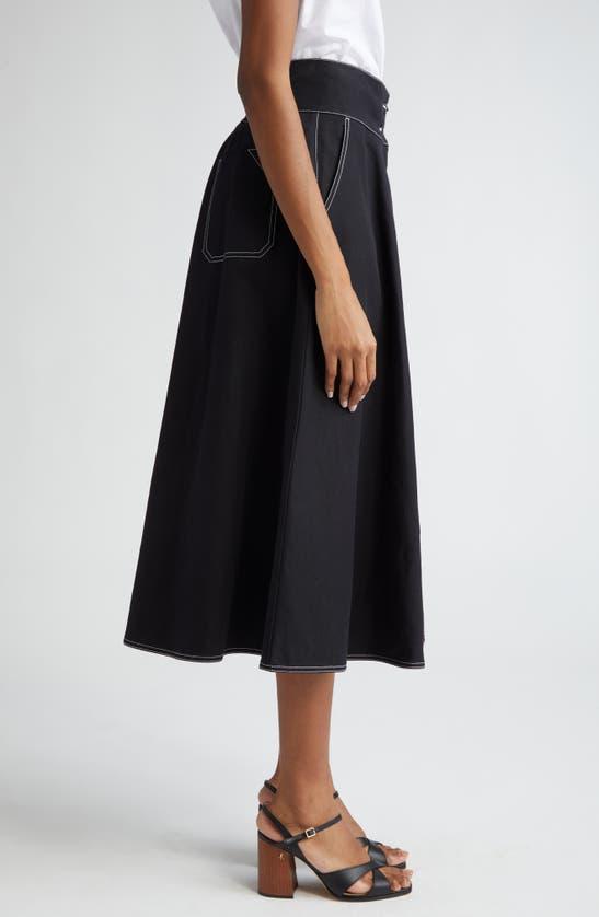 Flared Skirt In Cotton And Linen In Black Product Image