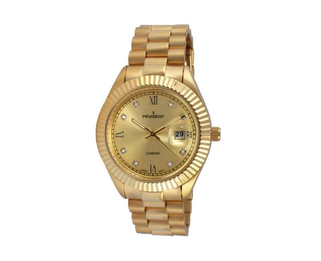 Peugeot Mens 40mm Gold dial 14K Gold Plated Genuine Diamond Dial Watch with Gold-Tone Bracelet Strap - Gold Product Image