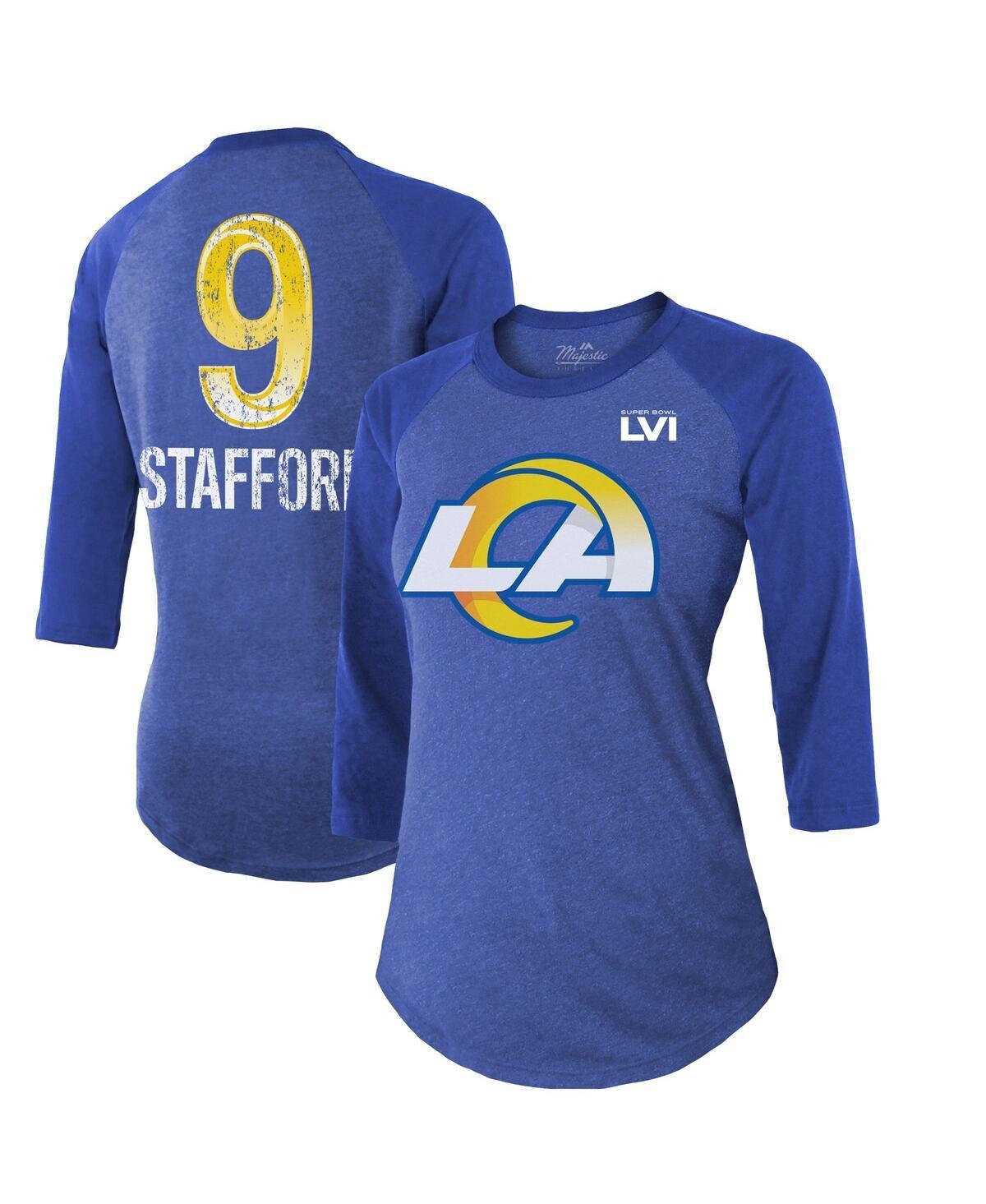 Womens Majestic Threads Matthew Stafford Royal Los Angeles Rams Super Bowl Lvi Name Number Raglan 3/4 Sleeve T-shirt Product Image