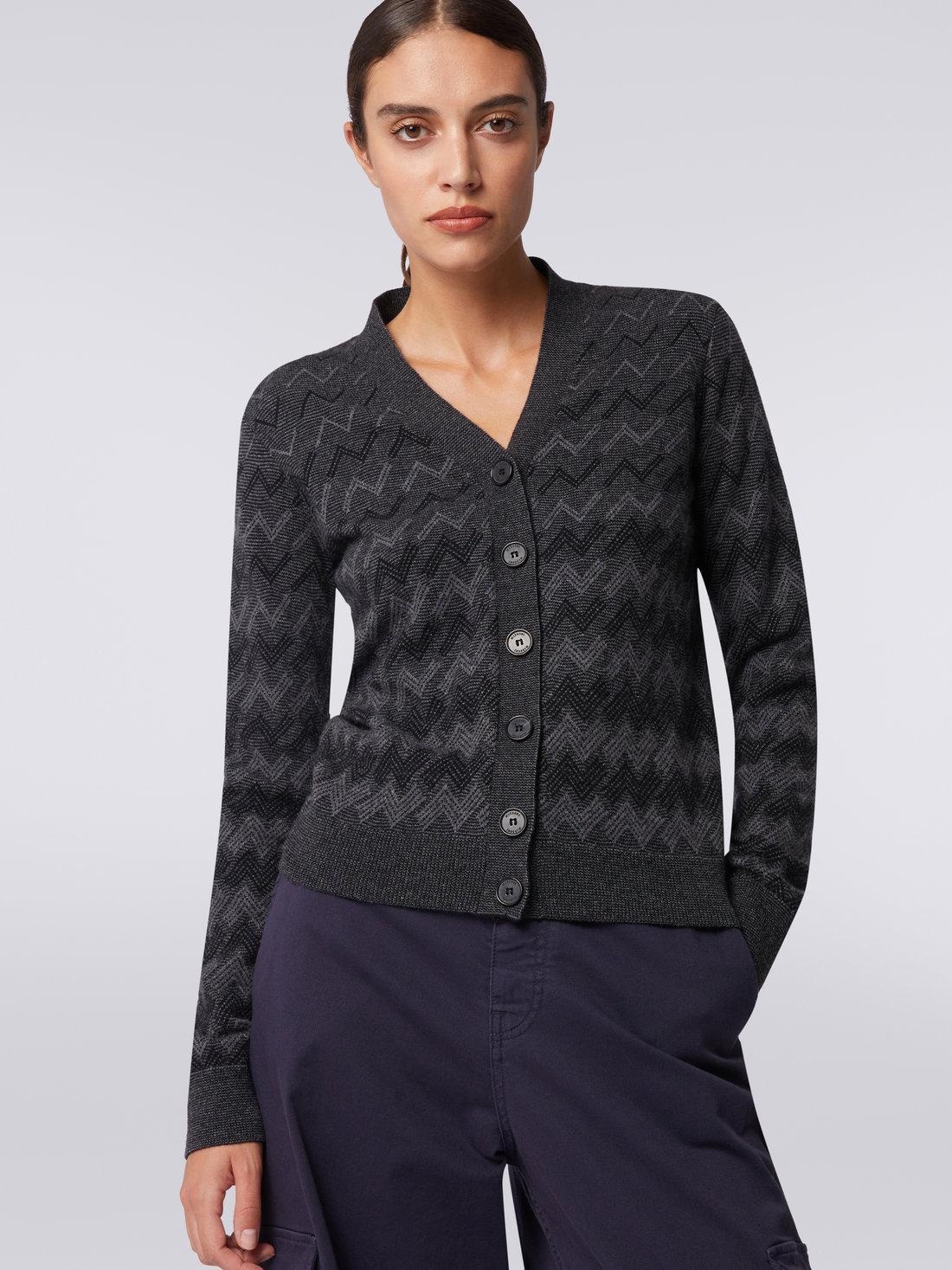 Cashmere V-neck cardigan with zigzags Black | Missoni product image