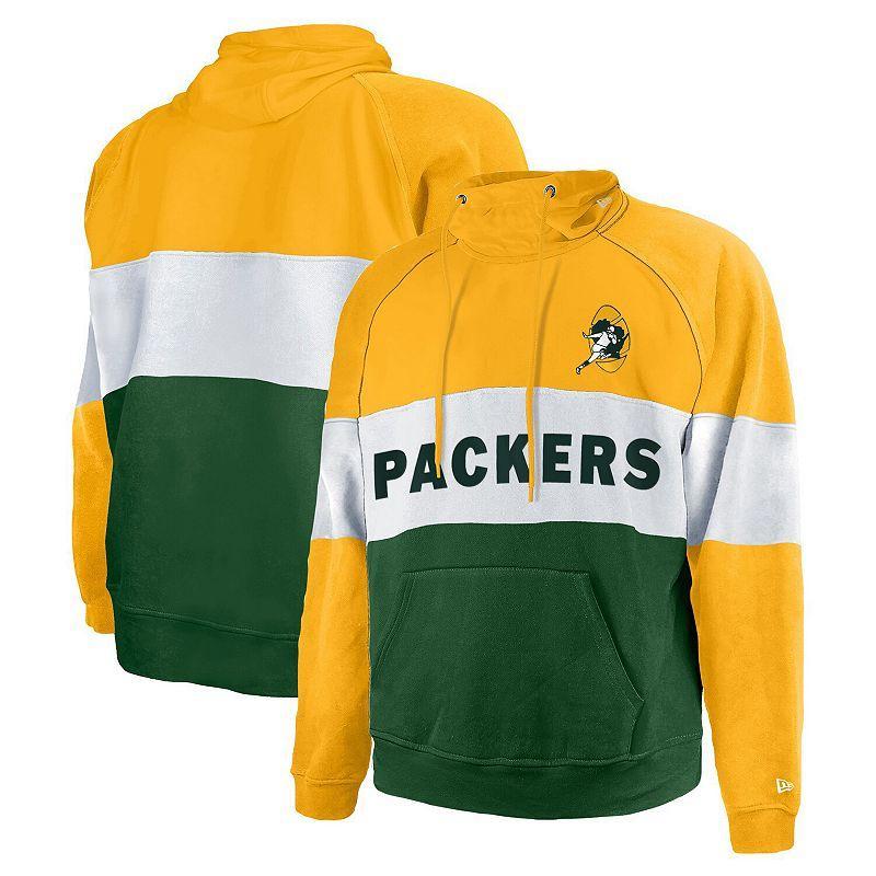 Mens New Era Green Green Bay Packers Big & Tall Throwback Colorblock Pullover Hoodie Product Image