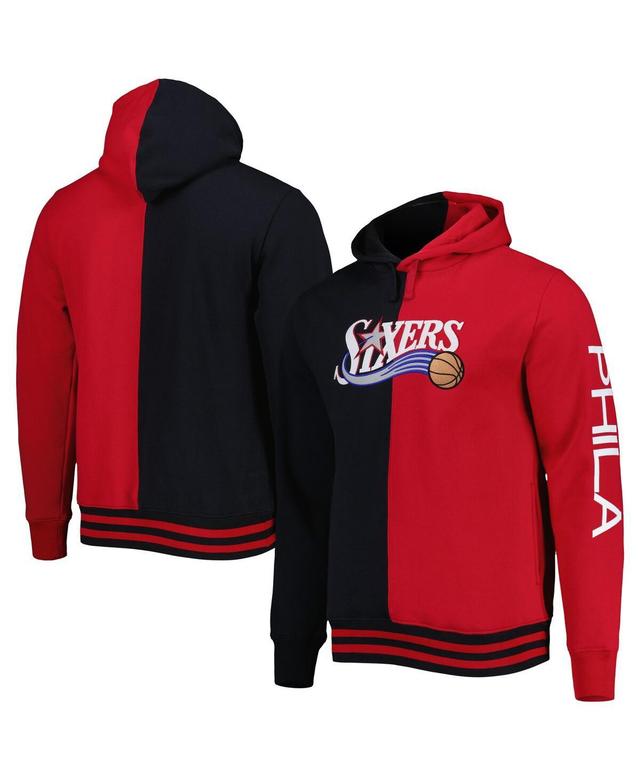 Mens Mitchell & Ness Black/Red Philadelphia 76ers Hardwood Classics Split Pullover Hoodie Product Image