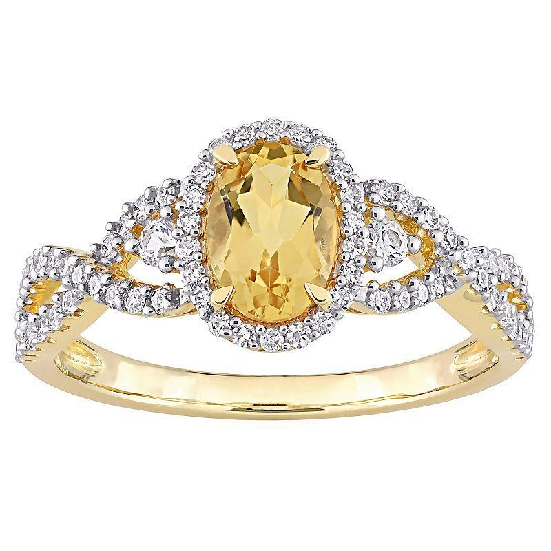 Stella Grace 10k Gold Citrine, White Sapphire & 1/3 Carat T.W. Diamond Halo Twist Ring, Womens Yellow Product Image